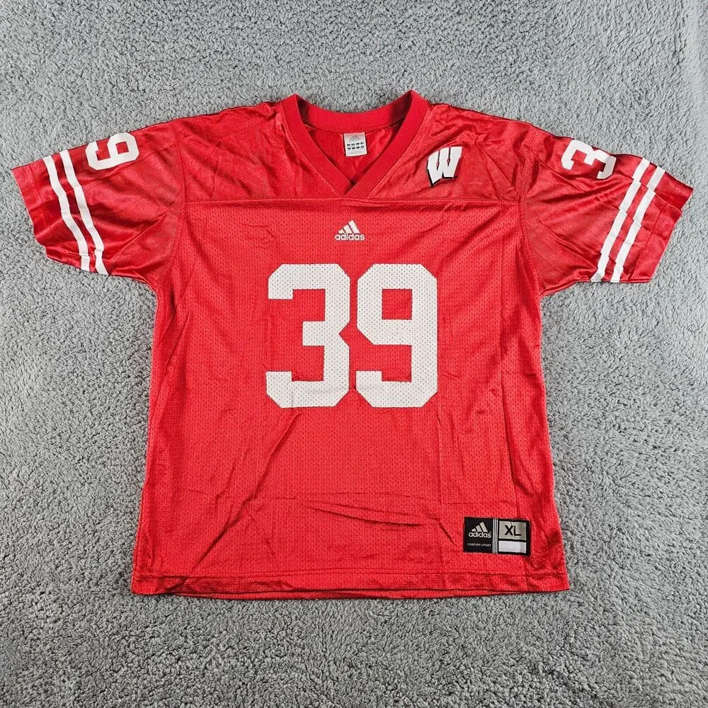 Adidas Jersey Mens Medium Youth XL Red Wisconsin Badgers Football NCAA #39